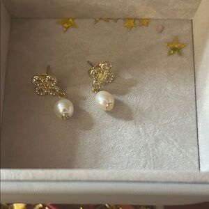 Tory Burch Gold and Pearl Drop Earrings